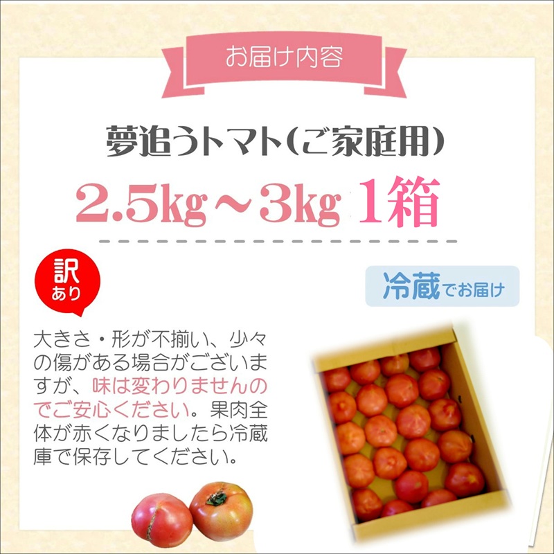 訳あり！ご家庭用に大活躍　夢追うトマト2.5kg～3kg( トマト とまと ジューシー リコピン 期間限定 松浦市 松浦産 大玉トマト 訳ありトマト )【A7-068】