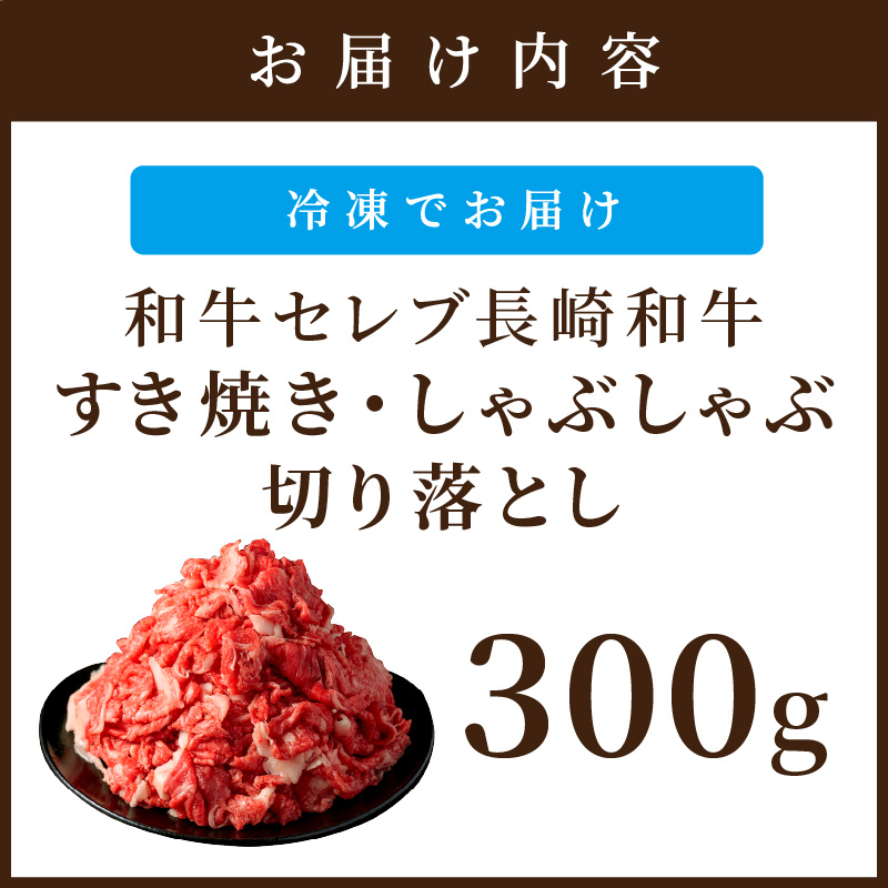 【和牛セレブ】長崎和牛すき焼き・しゃぶしゃぶ切り落とし 300g( 長崎和牛 和牛 すき焼き しゃぶしゃぶ 切り落とし )【B0-201】