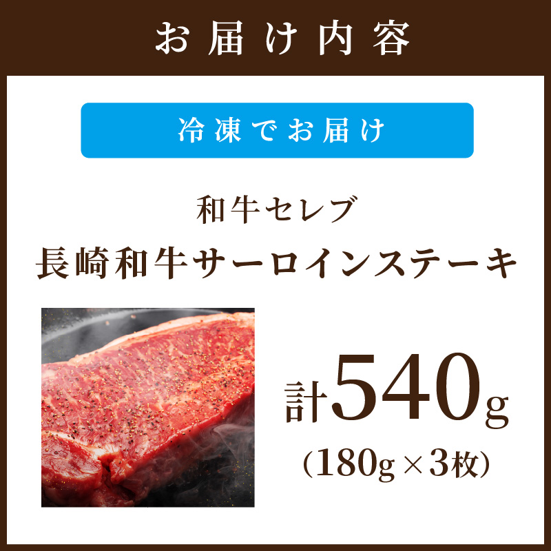 【和牛セレブ】長崎和牛サーロインステーキ 180g×3枚( 長崎和牛 和牛 サーロインステーキ サーロイン )【E0-020】