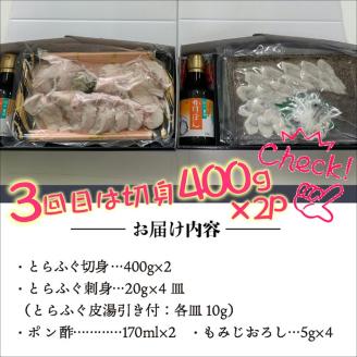 【全3回定期便】活〆おうごんとらふぐ刺身4人前セット　3回目鍋用切身800g付【K08-002】