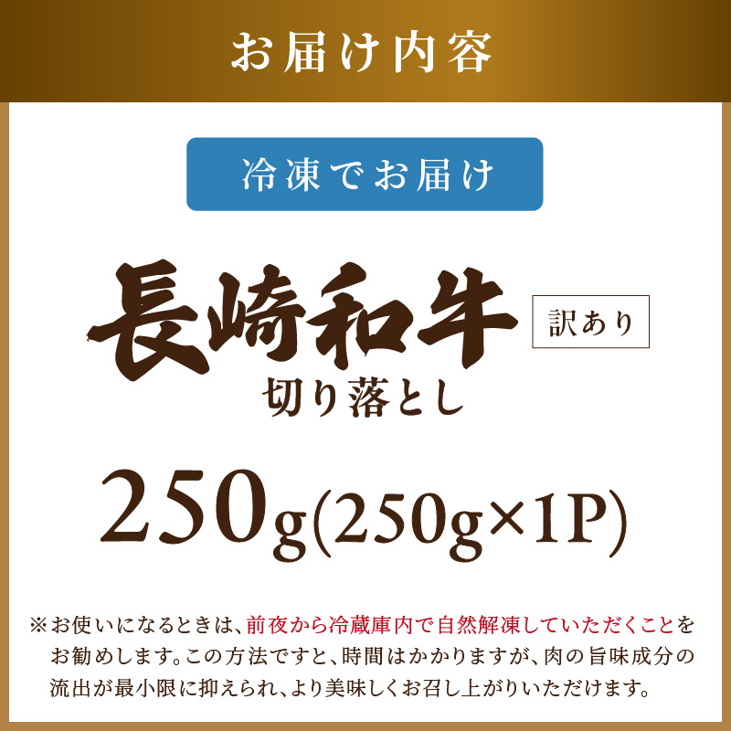 訳あり！【A4～A5】長崎和牛切り落とし250g( 牛肉 おすすめ 長崎和牛 バーベキュー 焼肉 切り落とし 冷凍 国産 送料無料 赤身 )【A6-036】
