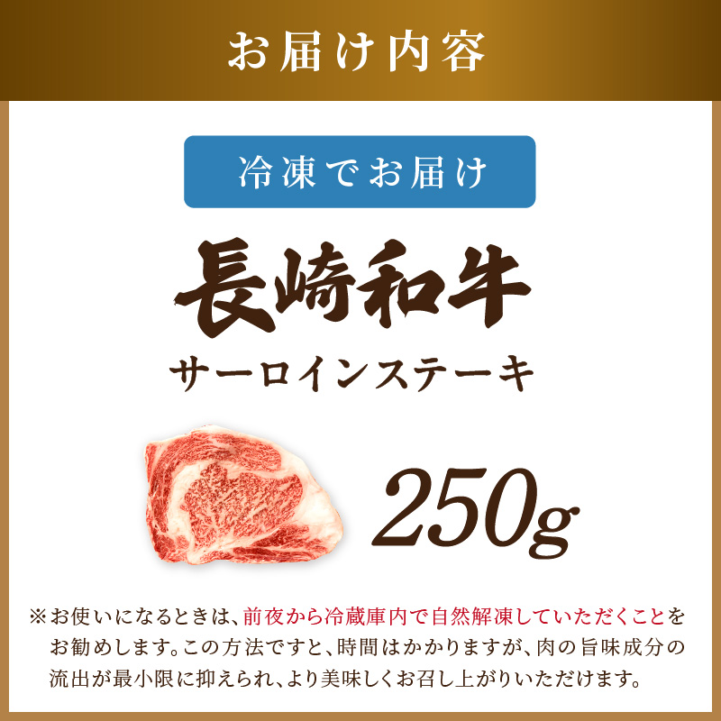 【A4～A5】長崎和牛サーロインステーキ 250g(250g×1枚)( 肉 牛肉 牛 長崎和牛 国産牛 サーロイン ステーキ ステーキ肉 お取り寄せ プレゼント ギフト 送料無料 人気 美味しい 返礼品 おすすめ )【B0-243】
