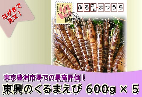 お届けオーダーメイド!東興のくるまえび600g×5回( くるまえび えび 海老 エビ 車海老 贈答 贈り物 はがき 簡単 お中元 お歳暮 )【K20-002】