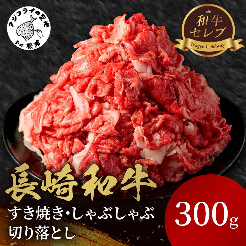 【和牛セレブ】長崎和牛すき焼き・しゃぶしゃぶ切り落とし 300g( 長崎和牛 和牛 すき焼き しゃぶしゃぶ 切り落とし )【B0-201】