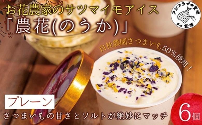 お花農家のサツマイモアイス「農花(のうか)」プレーン6個エディブルフラワーソルト付き【B1-168】