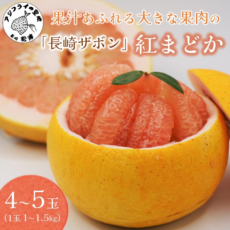『期間限定』柑橘の王様！「長崎ザボン」果汁あふれる大きな果肉の 紅まどか(4～5玉) ( 長崎ザボン ザボン 果物 紅まどか )【B4-111】