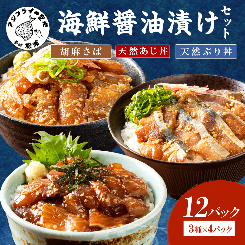 【流水解凍だけの簡単調理】まんぷく海鮮醤油漬けセット 各4パック( アジ サバ ブリ 天然 あじ さば ぶり 海鮮丼 流水解凍 お手軽 時短 簡単 人気 冷凍 おいしい 刺身 小分け パック セット 国産 ギフト 長崎県 松浦市 )【B6-046】