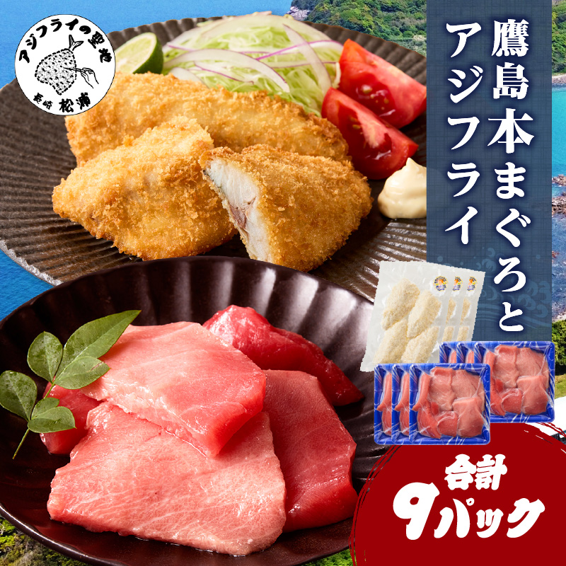 鷹島産本まぐろ 食べきりサイズ(80g×6p)とアジフライのセット(4枚×3p) ( 本まぐろ マグロ 鷹島産本まぐろ アジフライ あじ フィレタイプ ) 【C0-099】
