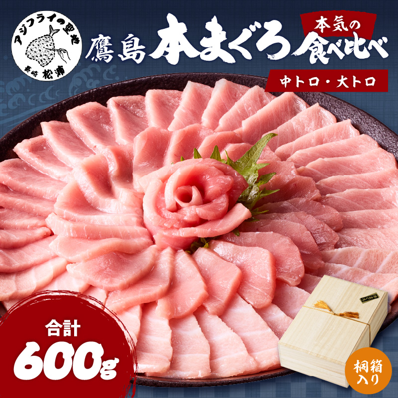 鷹島本まぐろ柵(中トロ・大トロ) 合わせて600g【桐箱入り】( マグロ まぐろ 中トロ 大トロ 本まぐろ 手軽 おつまみ 柵 流水解凍 贈答 )【E0-025】