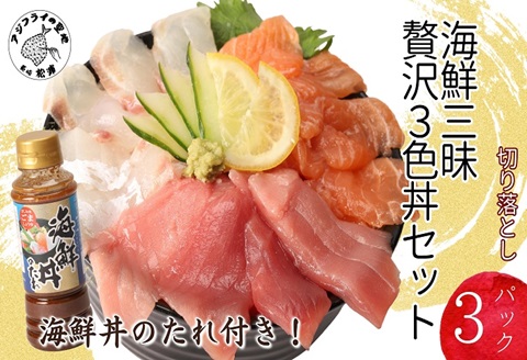 【TVで紹介！】海鮮丼のたれ付！海鮮三昧贅沢3色丼セット 100g×3パック【B0-223】