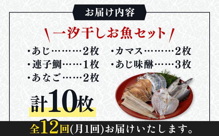 【全12回定期便】対馬 一汐干し お魚 セット 《 対馬市 》【 うえはら株式会社 】新鮮 アジ 穴子 カマス 連子鯛 干物 海産物 朝食 冷凍 [WAI035]
