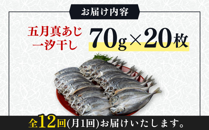【全12回定期便】対馬 五月 真あじ 一汐干し 20枚 《 対馬市 》【 うえはら株式会社 】新鮮 アジ 干物 海産物 朝食 冷凍 [WAI062]