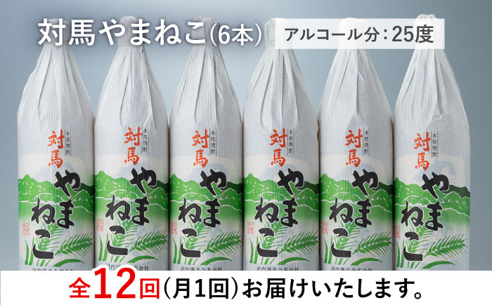 【全12回定期便】麦米焼酎 対馬やまねこ 900ml 6本 《対馬市》【白嶽酒造株式会社】 [WAN035]