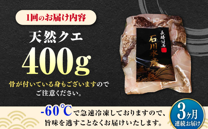【全3回定期便】 【 対馬産 】 天然 クエ 400g （切り身）《対馬市》【石川水産】 鍋 水炊き 鮮度抜群 海鮮 [WAB030]