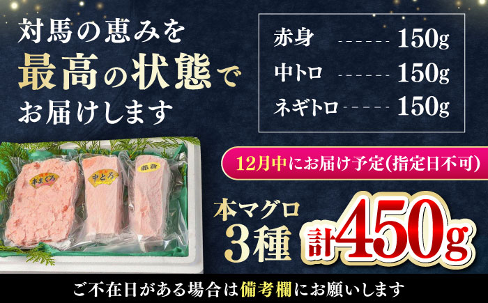 【12月中にお届け】対馬産 養殖 本マグロ 3種×各1パック ( 赤身 / 中トロ / ネギトロ )《対馬市》【対海】 マグロ 鮪 本鮪 トロ [WAH002-12]