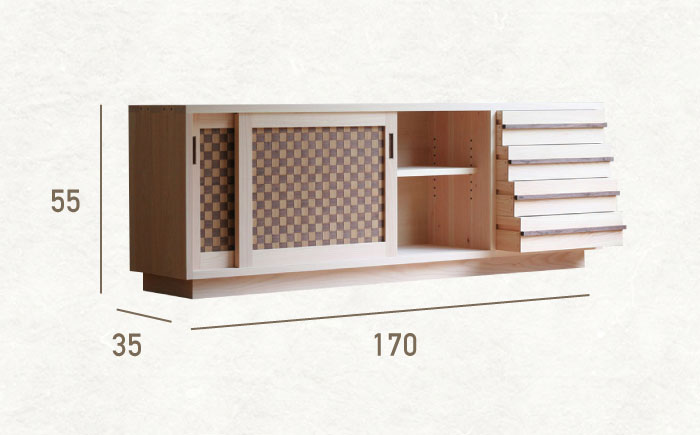 対馬ヒノキのサイドボード（セミオーダー可能） [WAL025]