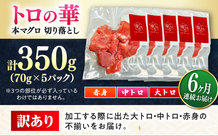 【全6回定期便】訳あり！対馬産 本マグロ 切り落とし 350g（5パック） ≪対馬市≫【桐谷商店】 トロの華 冷凍 新鮮 海鮮 小分け マグロ [WAQ021]