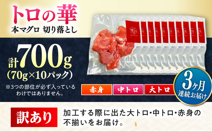 【全3回定期便】訳あり！対馬産 本マグロ 切り落とし 700g（10パック） ≪対馬市≫【桐谷商店】 トロの華 冷凍 新鮮 海鮮 小分け マグロ [WAQ040]