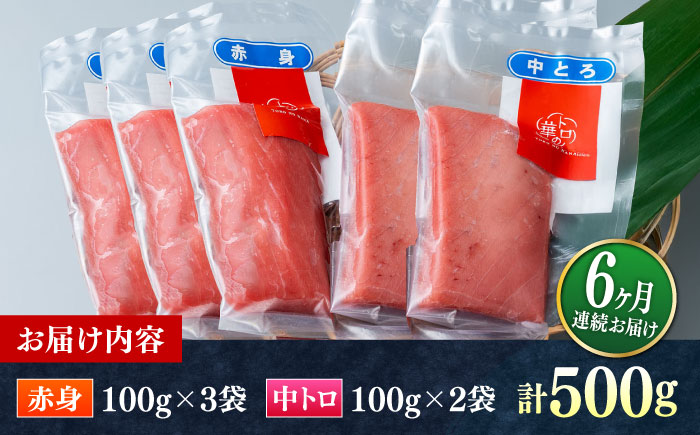 【全6回定期便】対馬産 本マグロ 500g（赤身300g、中トロ200g） ≪対馬市≫【桐谷商店】 トロの華 対馬 新鮮 マグロ トロ 鮪 刺身 鮮度抜群 [WAQ045]