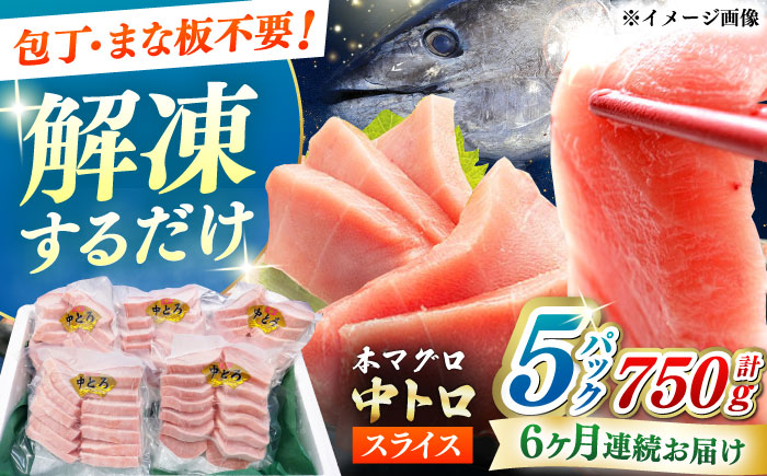 【全6回定期便】本マグロ 中トロ スライス 5P(750g) 《対馬市》【対海】 中とろ まぐろ マグロ 鮪 [WAH046]