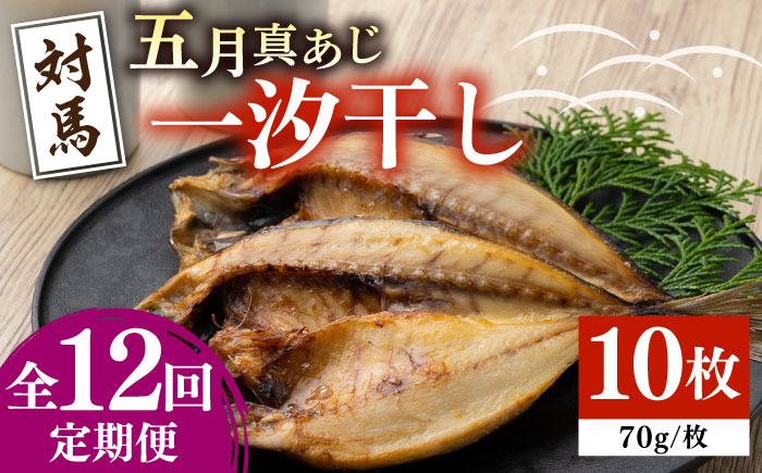 【全12回定期便】対馬 五月 真あじ 一汐干し 10枚 《 対馬市 》【 うえはら株式会社 】新鮮 アジ 干物 海産物 朝食 冷凍 [WAI044]