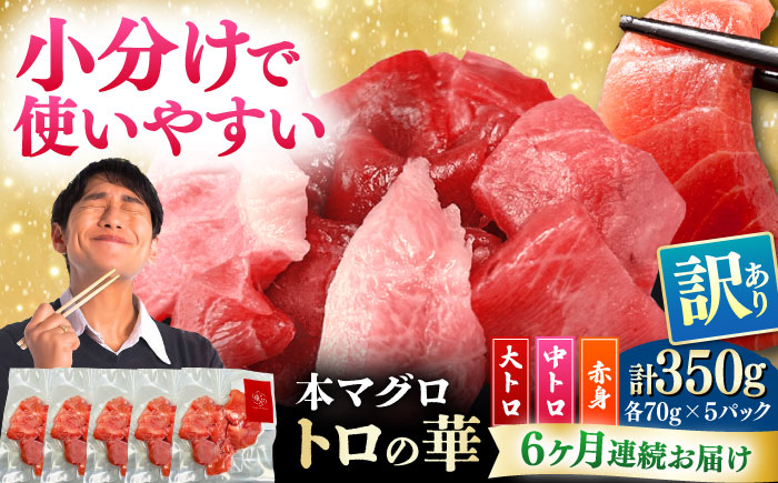 【全6回定期便】訳あり！対馬産 本マグロ 切り落とし 350g（5パック） ≪対馬市≫【桐谷商店】 トロの華 冷凍 新鮮 海鮮 小分け マグロ [WAQ021]