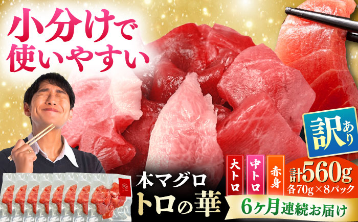 【全6回定期便】訳あり！対馬産 本マグロ 切り落とし 560g（8パック） ≪対馬市≫【桐谷商店】 トロの華 冷凍 新鮮 海鮮 小分け マグロ [WAQ033]