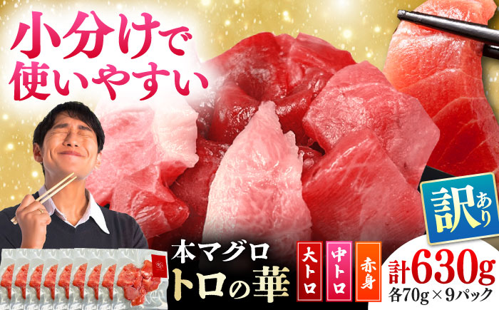 訳あり！対馬産 本マグロ 切り落とし 630g（9パック） ≪対馬市≫【桐谷商店】 トロの華 冷凍 新鮮 海鮮 小分け マグロ [WAQ035]
