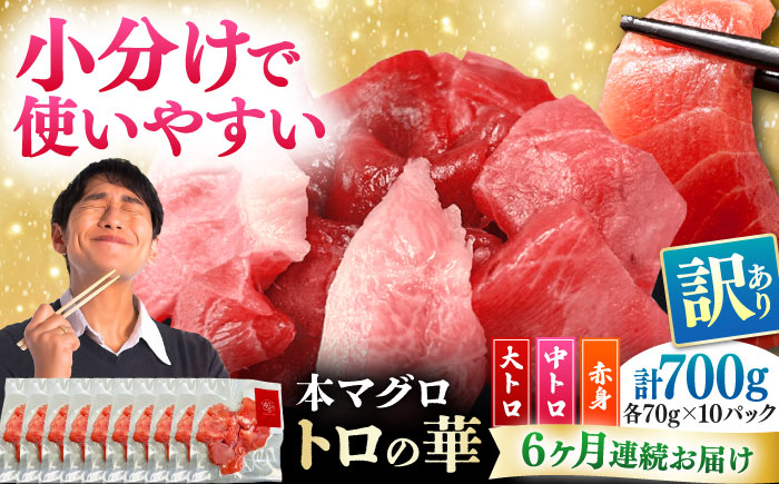 【全6回定期便】訳あり！対馬産 本マグロ 切り落とし 700g（10パック） ≪対馬市≫【桐谷商店】 トロの華 冷凍 新鮮 海鮮 小分け マグロ [WAQ041]