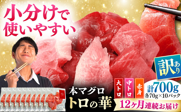 【全12回定期便】訳あり！対馬産 本マグロ 切り落とし 700g（10パック） ≪対馬市≫【桐谷商店】 トロの華 冷凍 新鮮 海鮮 小分け マグロ [WAQ042]