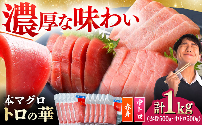 対馬産 本マグロ 1kg（赤身500g、中トロ500g） ≪対馬市≫【桐谷商店】 トロの華 対馬 新鮮 マグロ トロ 鮪 刺身 鮮度抜群 [WAQ051]
