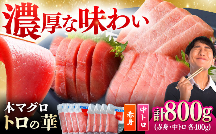 対馬産 本マグロ 800g（赤身400g、中トロ400g） ≪対馬市≫【桐谷商店】 トロの華 対馬 新鮮 マグロ 赤身 トロ 鮪 刺身 [WAQ071]