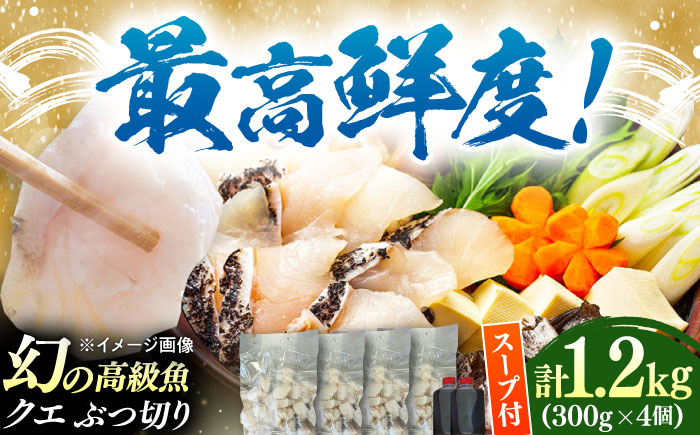 対馬産 クエ ぶつ切り 1.2kg 鍋用スープ付《対馬市》【島本水産】高級魚 新鮮 肉厚 本格的 海鮮 鍋セット フライ 煮付け アラ [WBI007]