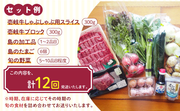 【全12回定期便】壱岐産食材詰め合わせBOX「野菜と壱岐牛」 [JBF029] 壱岐牛 赤身 しゃぶしゃぶ 詰め合わせ 野菜 卵 鮮魚 セット 504000 504000円