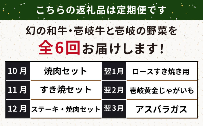 【先行予約】【全6回定期便】壱岐牛・壱岐産野菜定期便【2025年10月下旬以降順次発送】《壱岐市》【壱岐市農業協同組合】壱岐牛 すき焼き ステーキ 焼肉 [JBO161]