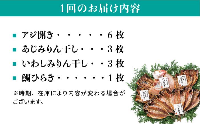【全12回定期便】干魚セット 干物 ひもの あじ アジ いわし イワシ 鯛 タイ みりん干し 定期便 [JAO029] 180000 180000円
