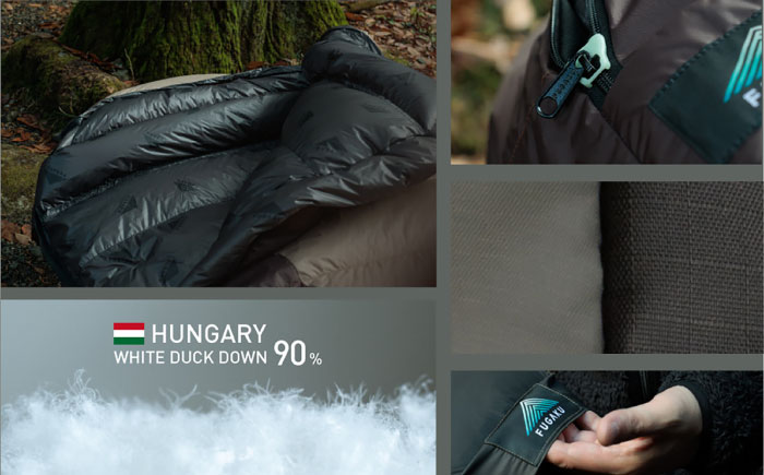 【高島屋選定品】〈富士新幸九州〉「FUGAKU」寝袋 450g ハンガリーホワイトダック ダウン90％・400dp（グレー×ブラック）《壱岐市》  アウトドア キャンプ 寝具 羽毛 [JFJ011]