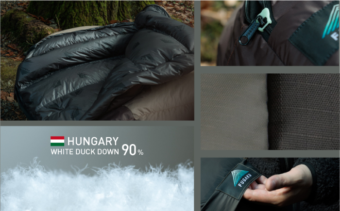 【高島屋選定品】〈富士新幸九州〉「FUGAKU」寝袋 650g ハンガリーホワイトダック ダウン90％・400dp（グレー×ブラック）《壱岐市》 キャンプ アウトドア 寝具 羽毛 [JFJ044]