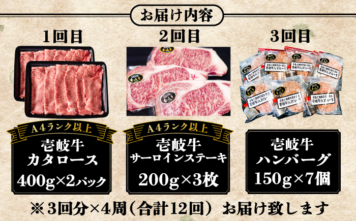 【全12回定期便】 壱岐牛 肉 定期便 《壱岐市》【壱岐市ふるさと商社】 肉 黒毛和牛 ハンバーグ ステーキ [JAA028] 315000 315000円