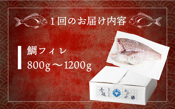 【全2回定期便】鯛フィレ 約800～1200g（1尾・2kg台）《壱岐市》【なかはら】 [JDT068] タイ 鯛 フィレ 柵 刺身 刺身ブロック 刺し身 切身 冷凍 海鮮 海鮮丼 定期便 54000 54000円 冷凍配送