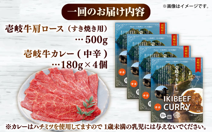 【全6回定期便】壱岐牛肩ロース＆壱岐牛カレー中辛セット《壱岐市》【壱岐フードファクトリー】カレー ロース すき焼き 壱岐牛 [JDW144]