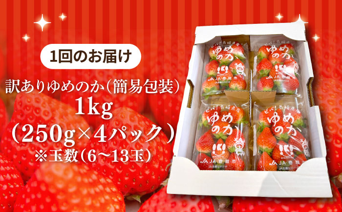 【訳あり/簡易包装】【全3回定期便】【先行予約】ゆめのか 約250g×4パック《壱岐市》【Strawberry Gang】 [JEM004] イチゴ 苺 果物 フルーツ スムージー 39000 39000円 冷蔵配送