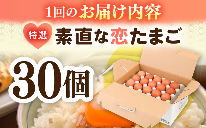【全6回定期便】特選 素直な恋たまご 30個 《壱岐市》【しまのたまご屋さん】  卵 たまご 鶏卵 玉子 ギフト 国産 卵かけご飯 たまごかけご飯 のし 定期便 [JAP020]