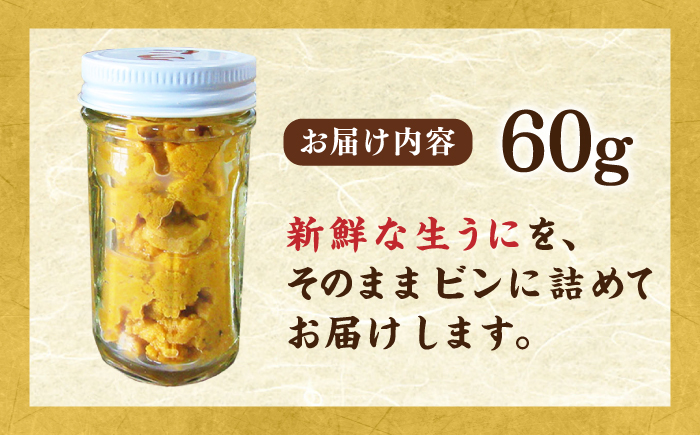 【先行予約】壱岐産 生うに 60g×1本【2026年5月以降順次発送】《壱岐市》【馬渡水産】 雲丹 ムラサキウニ 海鮮 希少 冷蔵配送 [JAQ005]