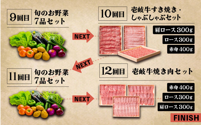 【全12回定期便】《A4～A5ランク》壱岐牛と旬の野菜定期便《壱岐市》【壱岐市農業協同組合】 [JBO079] 《A4～A5ランク》 肉 黒毛和牛 野菜 旬 詰め合わせ 贅沢 BBQ 315000円