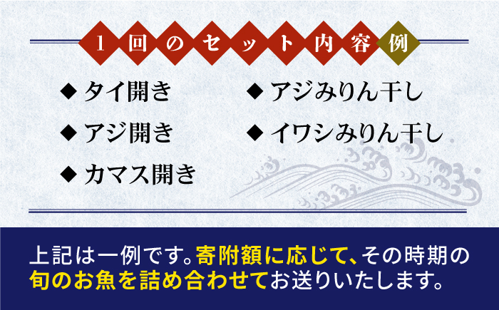 【全2回定期便】旬の海産物セットB《壱岐市》【朝市　マルミ海産物】タイ アジ カマス 開き みりん干し 魚 [JCY021]
