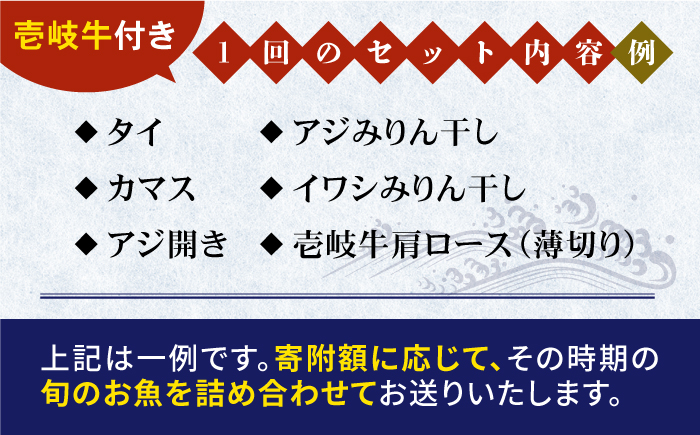 【全2回定期便】壱岐牛と旬の海産物セットE《壱岐市》【朝市　マルミ海産物】みりん干し 開き 黒毛和牛 牛肉 ブランド牛 [JCY024]