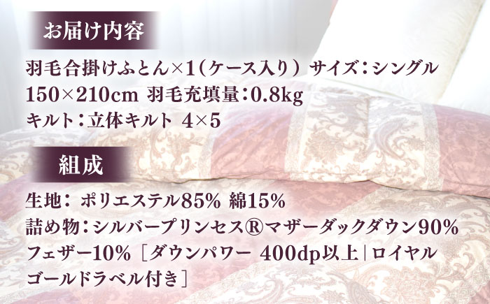 【訳あり】 色柄おまかせ シングル 羽毛合掛けふとん シルバープリンセスダック ダウン90% ダウンパワー400dp 《壱岐市》 【富士新幸九州】 [JDH118] 掛け布団