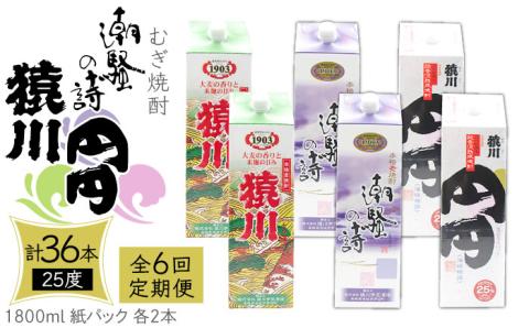 【全6回定期便】 麦焼酎 猿川 円円 潮騒の詩 （25度・1800ml） 紙パック 各2本 計6本 《壱岐市》【天下御免】 むぎ焼酎 焼酎 麦 酒 お酒 [JDB345]
