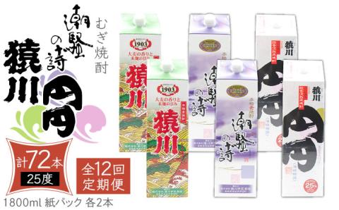 【全12回定期便】 麦焼酎 猿川 円円 潮騒の詩 （25度・1800ml） 紙パック 各2本 計6本 《壱岐市》【天下御免】 むぎ焼酎 焼酎 麦 酒 お酒 [JDB346]